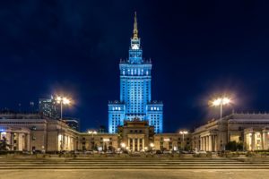 poland, Palace, Night, Street, Lights, Warsaw, Palace, Kultury, I, Nauki, Cities