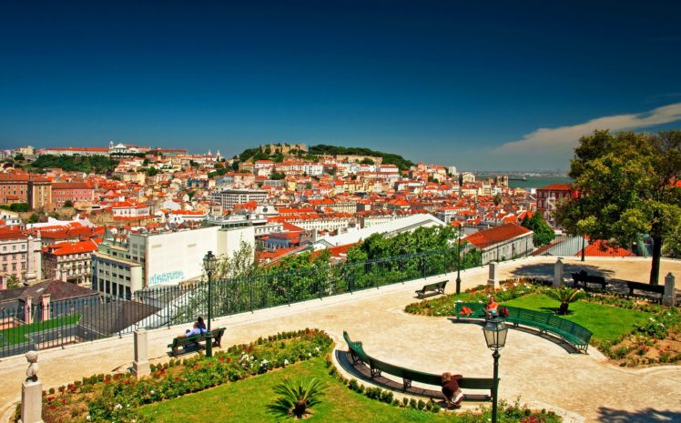 portugal, Houses, Parks, Bench, Street, Lights, Lisbon, Cities HD Wallpaper Desktop Background