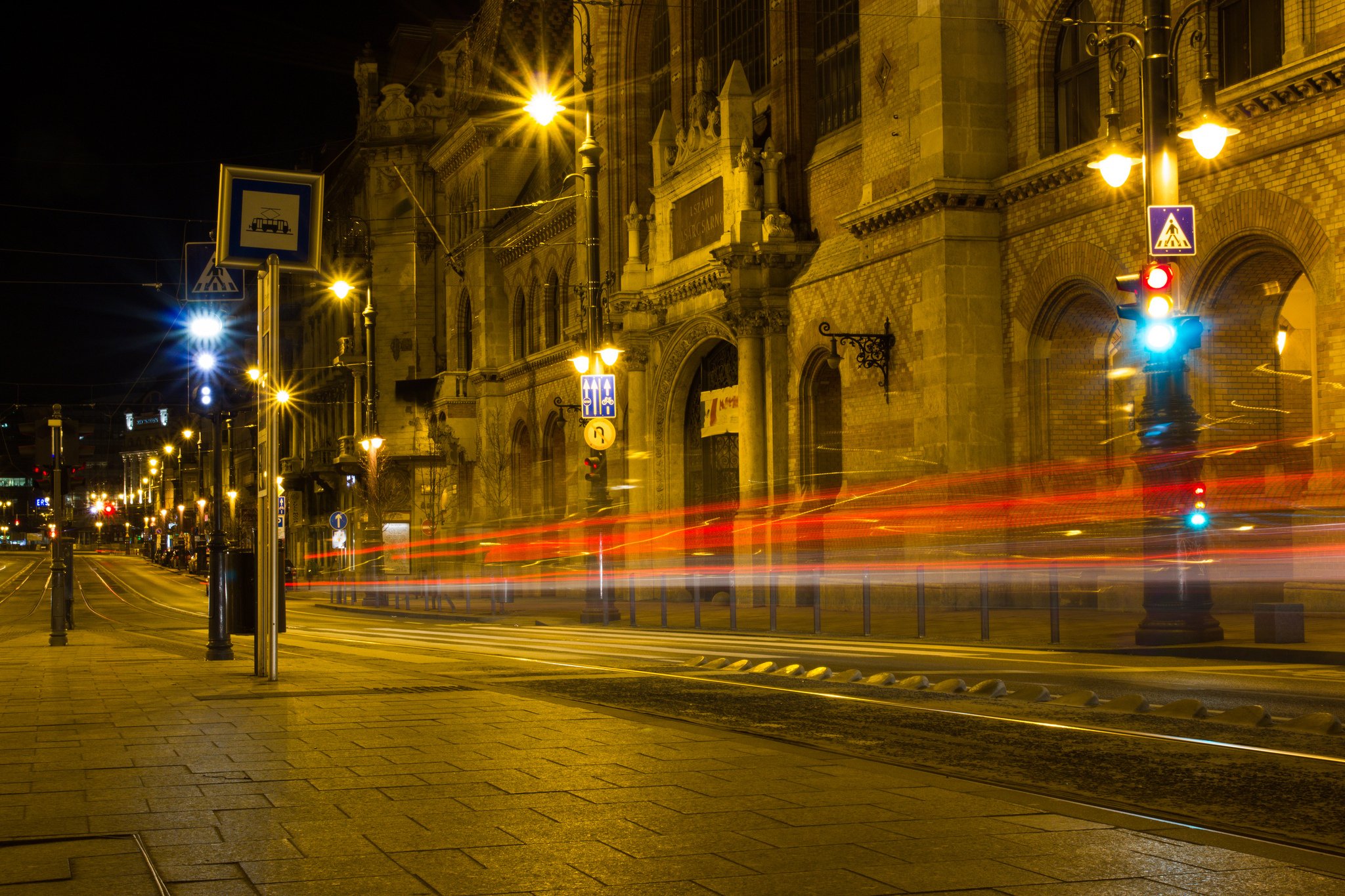 hungary, Houses, Budapest, Street, Motion, Night, Cities Wallpaper