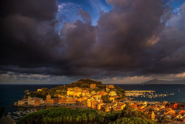 italy, Houses, Marinas, Clouds, Thundercloud, Sestri, Levante, Cities HD Wallpaper Desktop Background