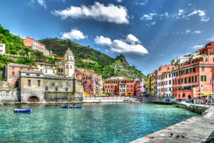 italy, Houses, Boats, Hdr, Clouds, Manarola, Hafen, Cities HD Wallpaper Desktop Background