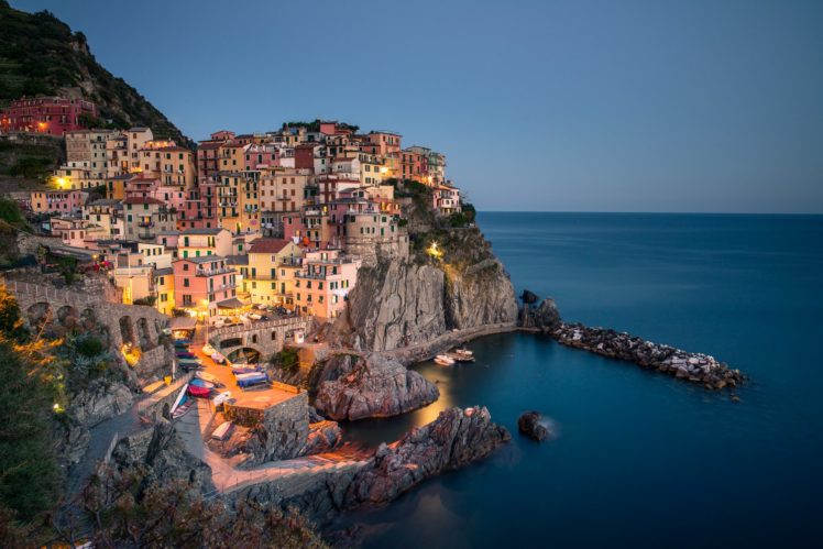 italy, Sea, Coast, Crag, Manarola, Cinque, Terre, Ligurian, Sea, Cities HD Wallpaper Desktop Background