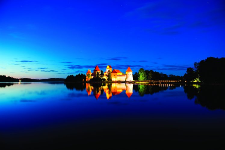 lithuania, Castles, Lake, Sky, Night, Medininkai, Castle, Cities HD Wallpaper Desktop Background
