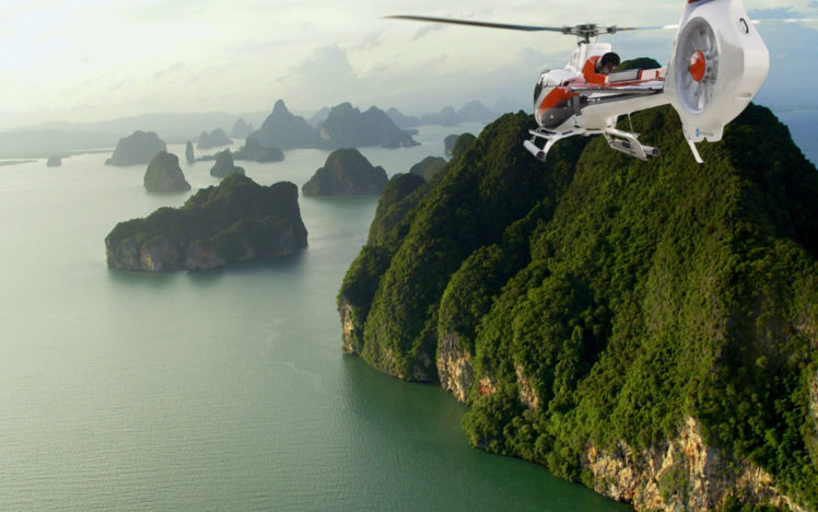 helicopter, Helicopters, Ocean, Sea, Islands, Island, Landscapes HD Wallpaper Desktop Background