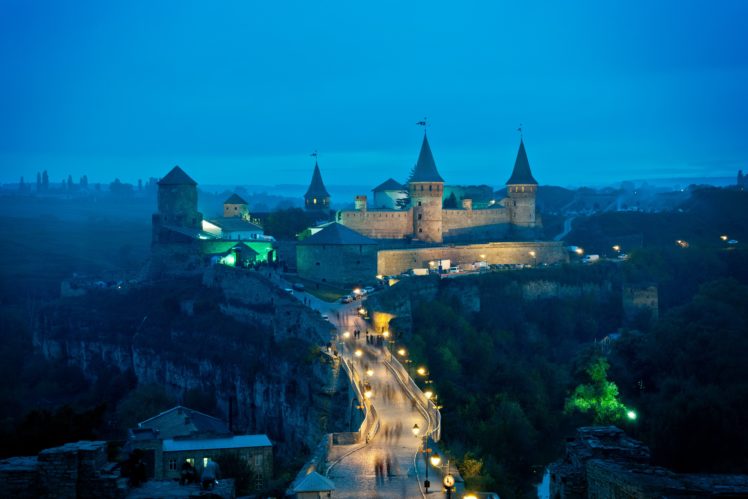 kamenetz podolsk, Castle, Bridge, Tower, Lights, Ukraine HD Wallpaper Desktop Background