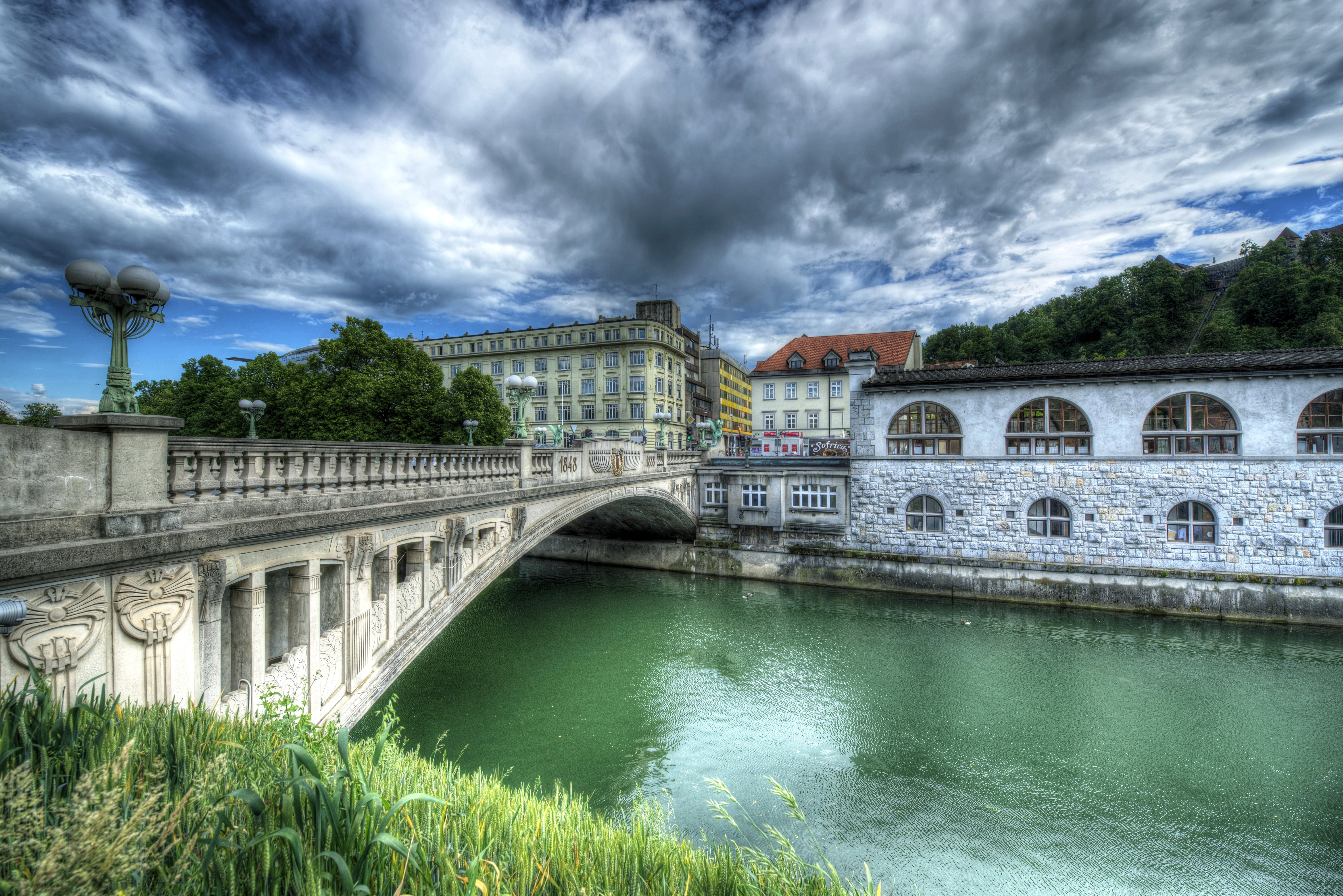 slovenia, Rivers, Bridges, Houses, Sky, Hdr, Ljubljana, Cities Wallpaper