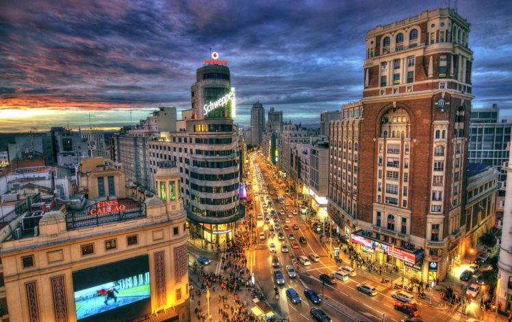 spain, Houses, Roads, Street, Night, Street, Lights, Hdr, Madrid, Cities HD Wallpaper Desktop Background