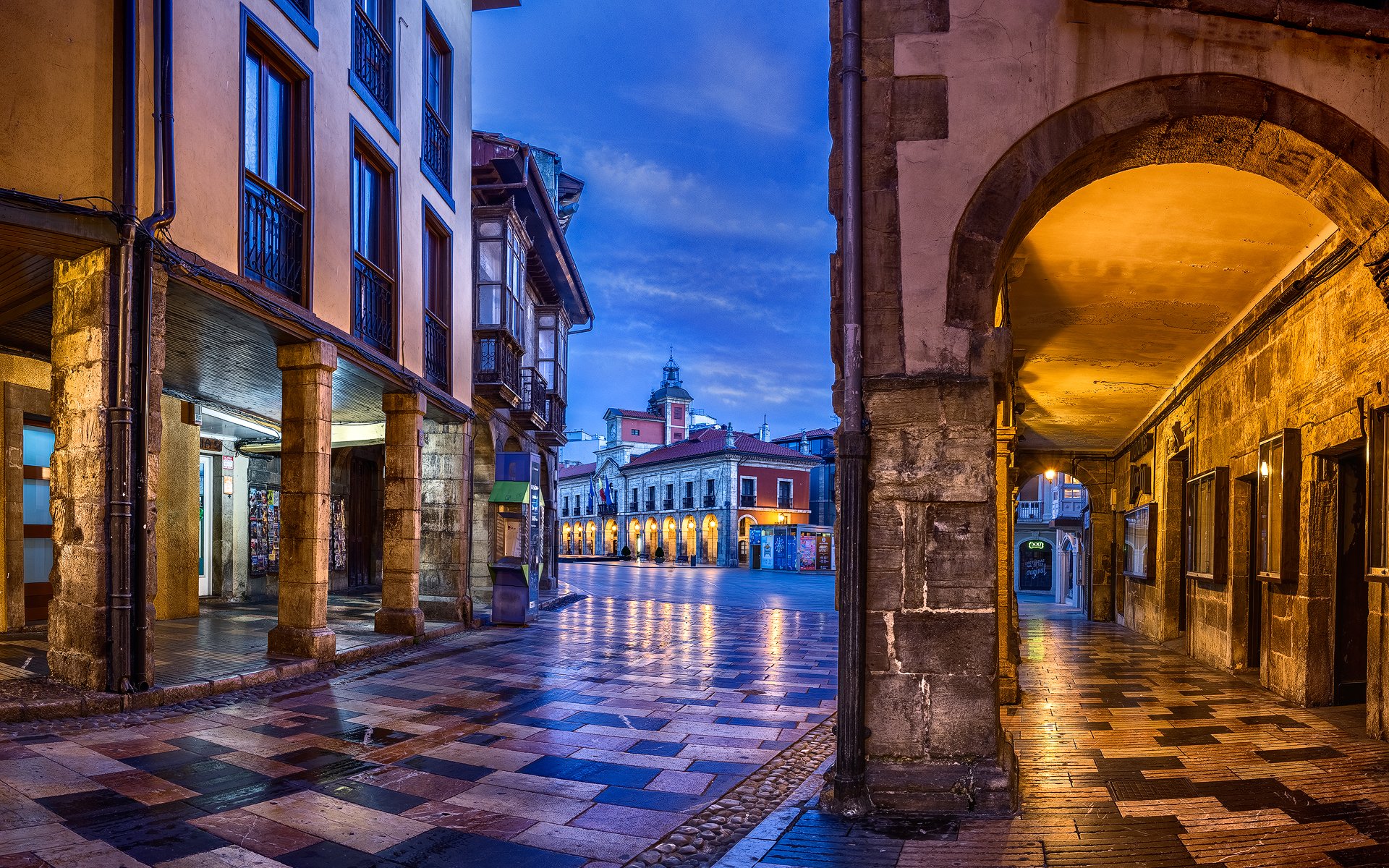 spain, Houses, Street, Night, Street, Lights, Aviles, Asturias, Cities Wallpaper