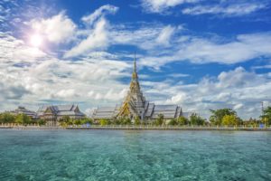 thailand, Temples, Sky, Waterfront, Clouds, Sothorn, Temple, Chachoengsao, Province, Cities