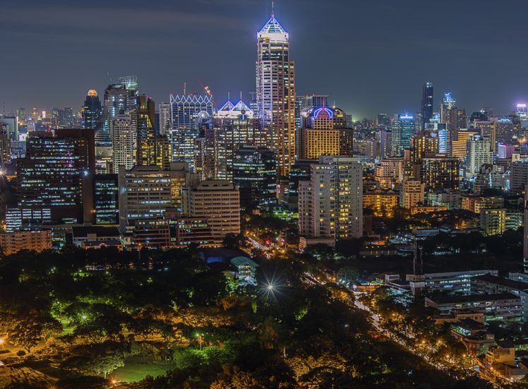 thailand, Houses, Bangkok, Megapolis, Night, Street, Lights, Cities HD Wallpaper Desktop Background