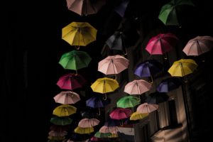 umbrella, Night, Luxembourg, Cities