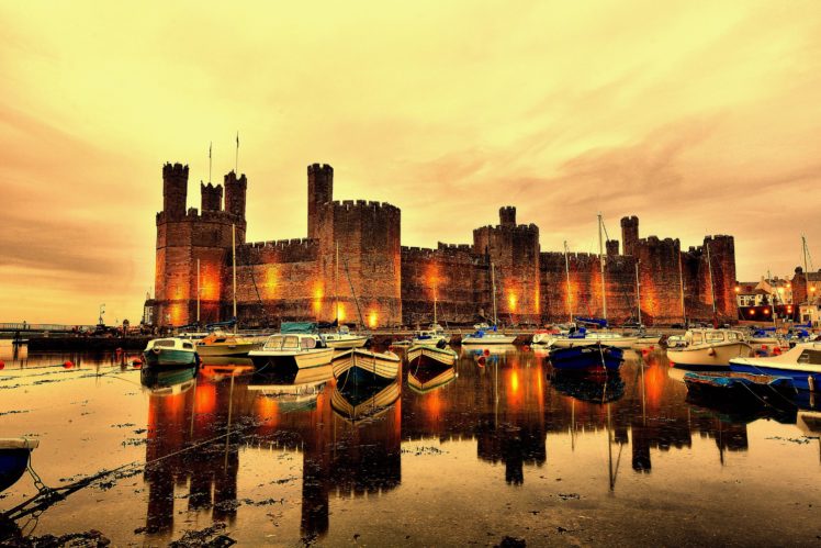 united, Kingdom, Castles, Rivers, Marinas, Night, Street, Lights, Cearnarfon, Castle, North, Wales, Cities HD Wallpaper Desktop Background