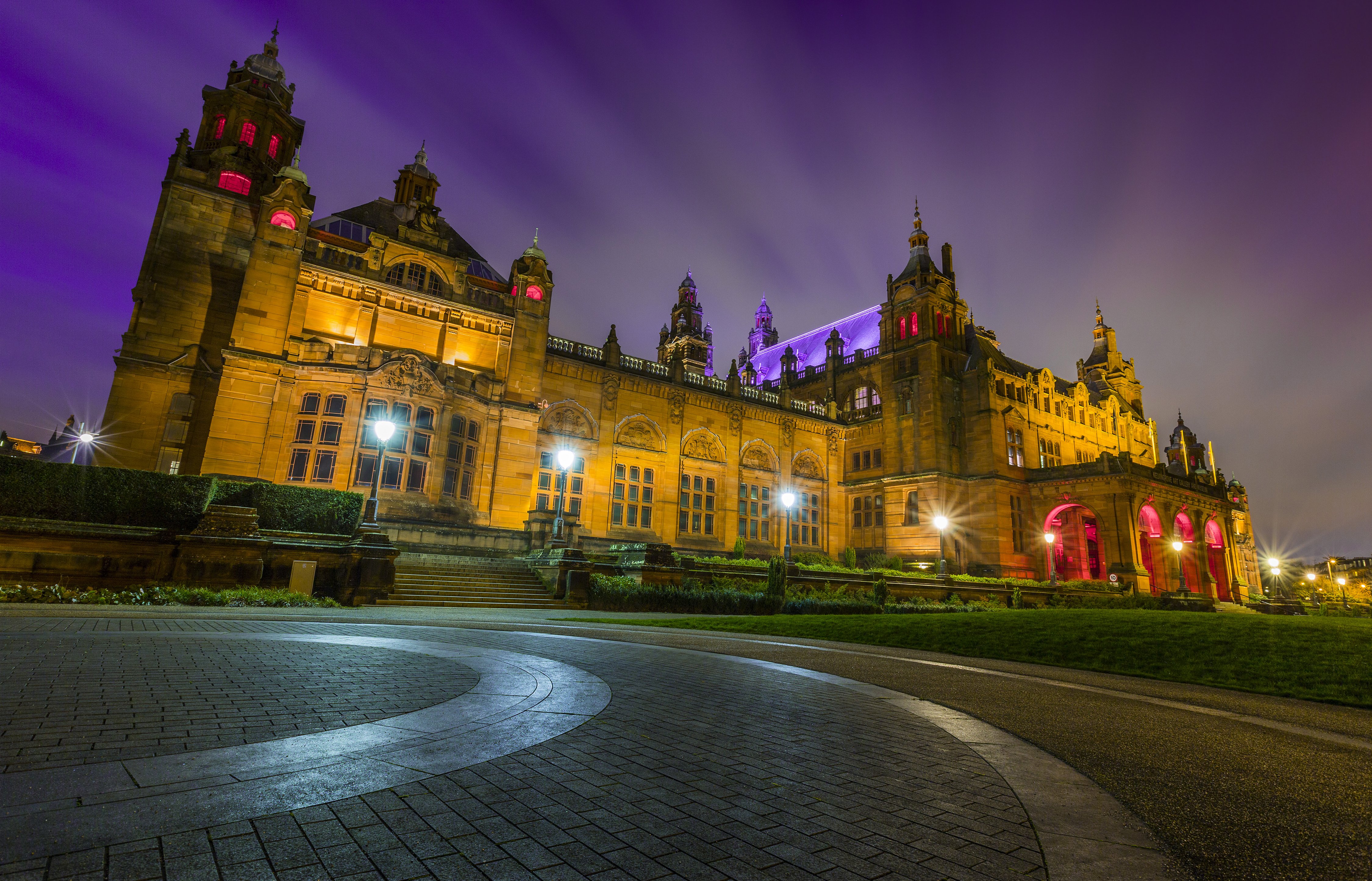 united, Kingdom, Houses, Night, Street, Lights, Glasgow, Kelvingrove