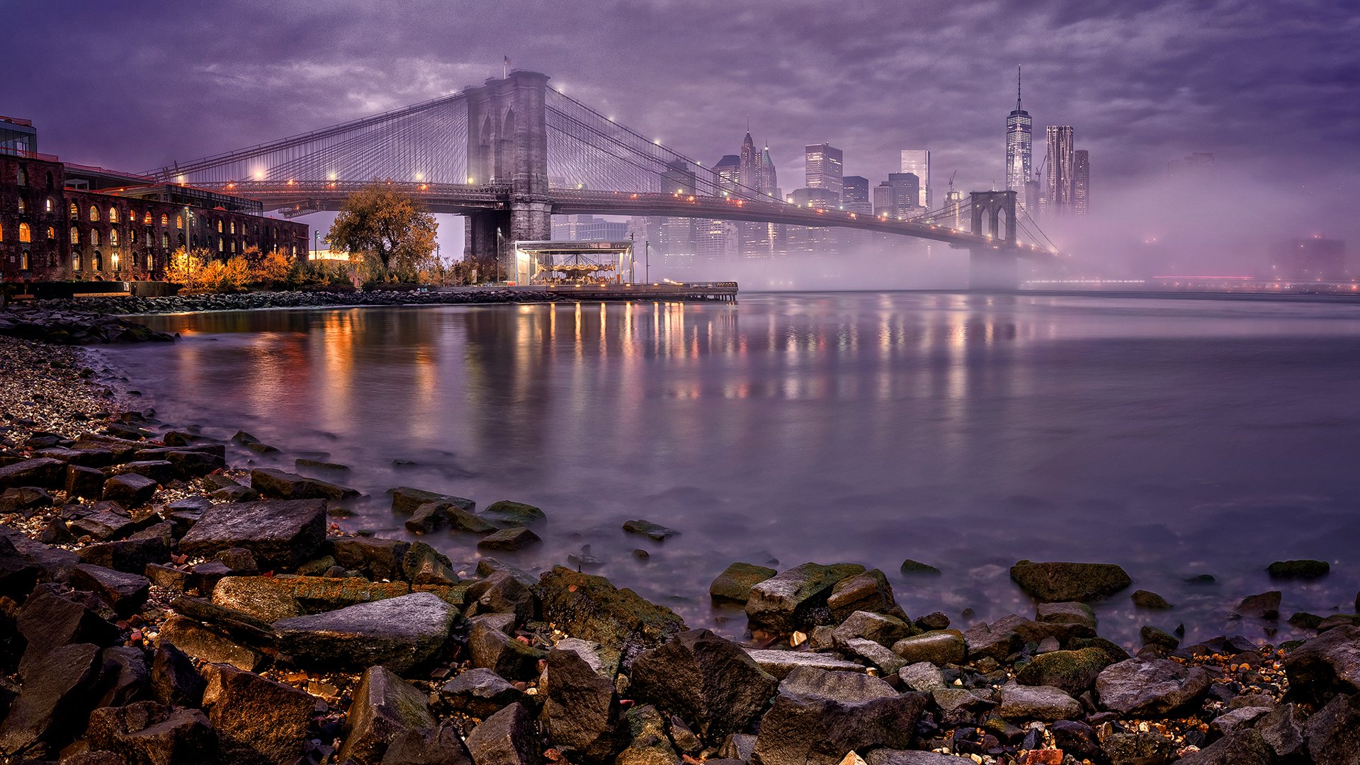 usa, Bridges, Houses, Stones, Coast, Manhattan, New, York, City, Night, Cities Wallpaper