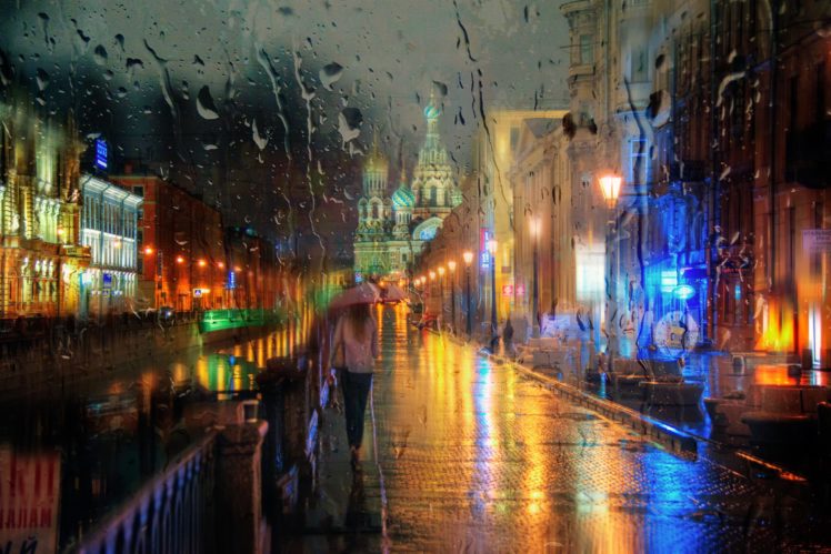 st, Petersburg, Russia, Rain, Street, Umbrella, Cities, Girls HD Wallpaper Desktop Background