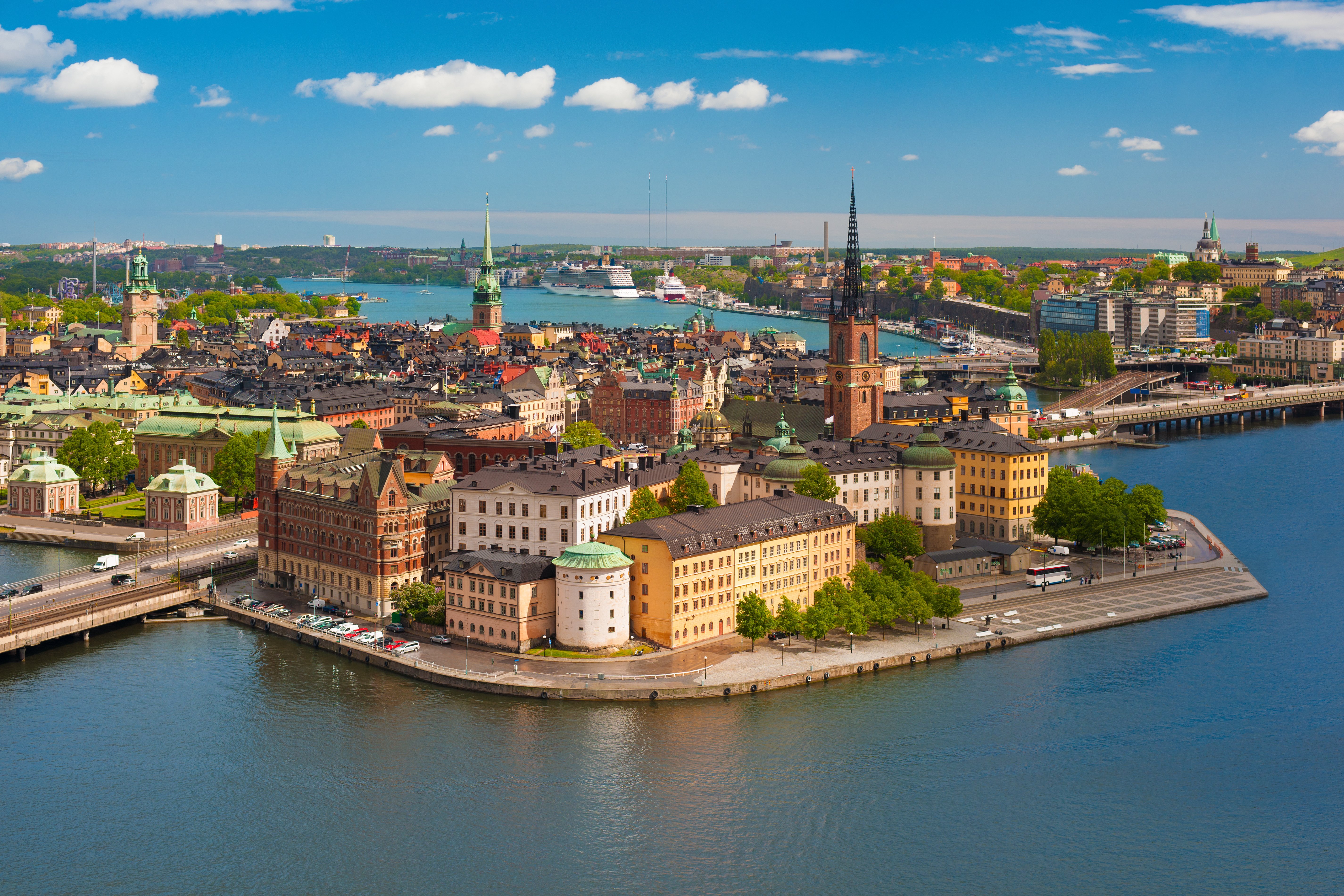sweden, Rivers, Bridges, Houses, Sky, Stockholm, Waterfront, Riddarholmen, Gamla, Stan, Riddarholm, Church, Cities Wallpaper