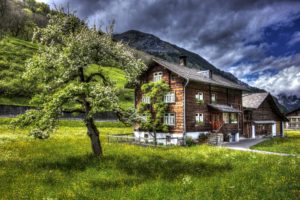 switzerland, Houses, Mountains, Sky, Hdr, Trees, Grass, Elm, Cities, Nature