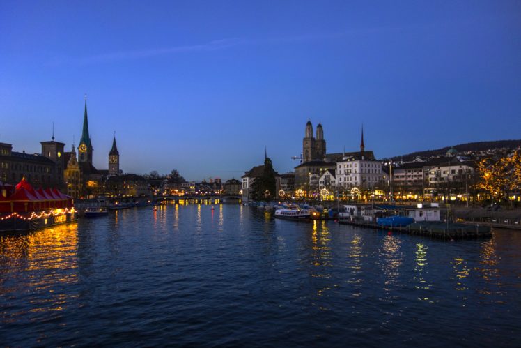 switzerland, Houses, Rivers, Marinas, Sky, Night, Zurich, Cities HD Wallpaper Desktop Background