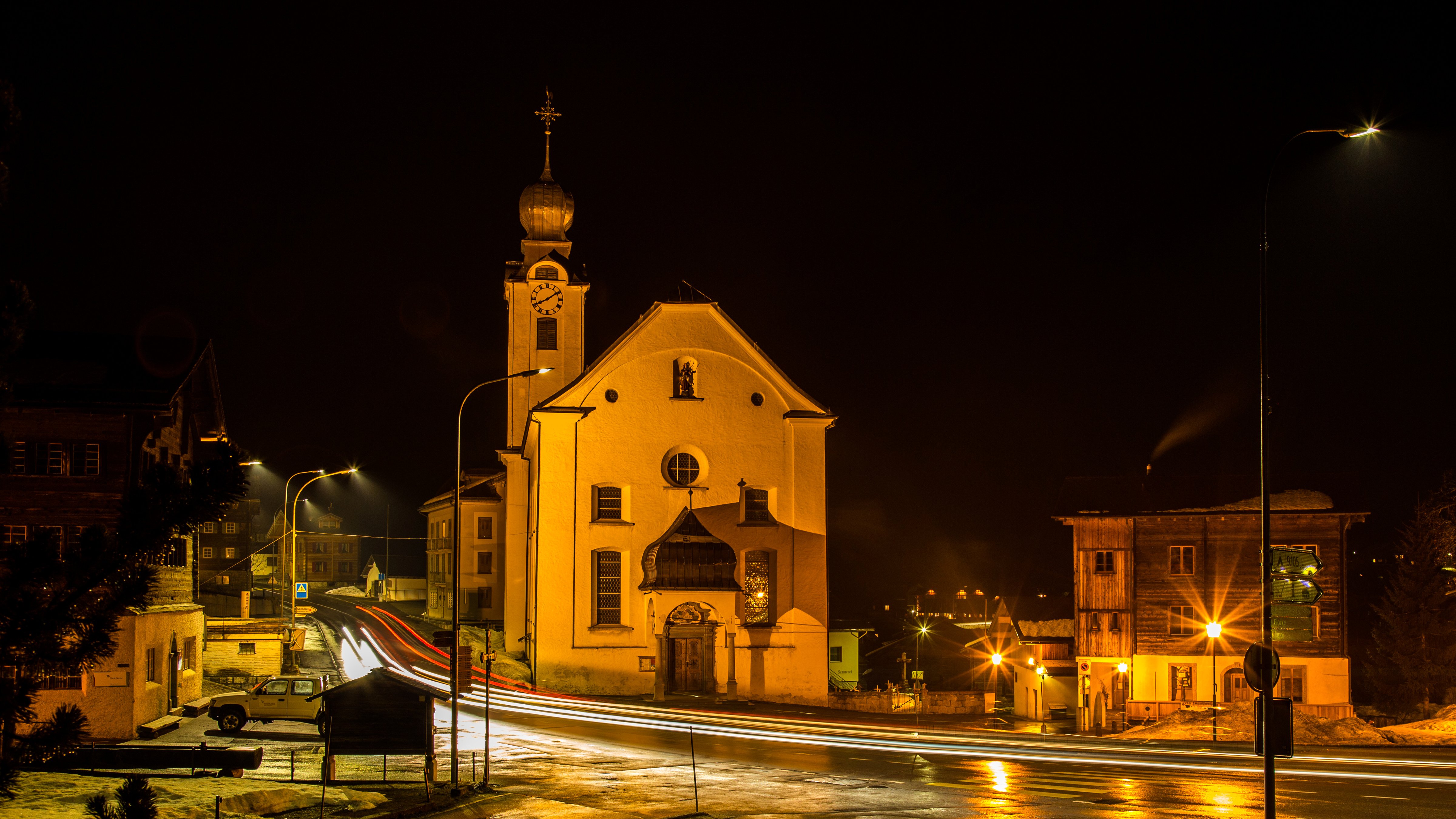 switzerland, Houses, Temples, Roads, Street, Night, Street, Lights, Reckingen, Cities Wallpaper