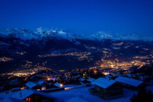 switzerland, Houses, Winter, Mountains, Night, Snow, Sion, Cities