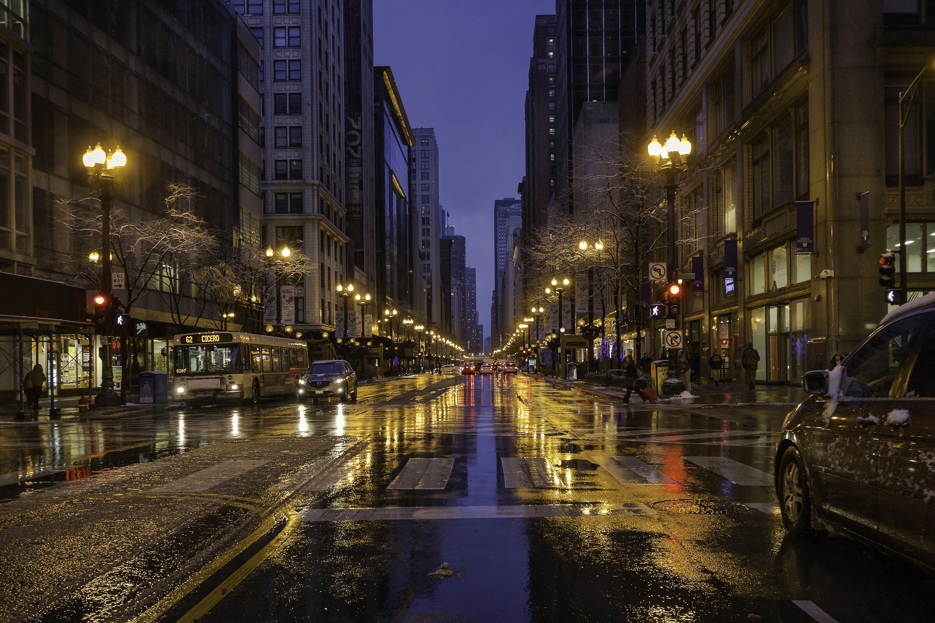 usa, Houses, Roads, Street, Night, Street, Lights, Chicago, City, Cities Wallpaper