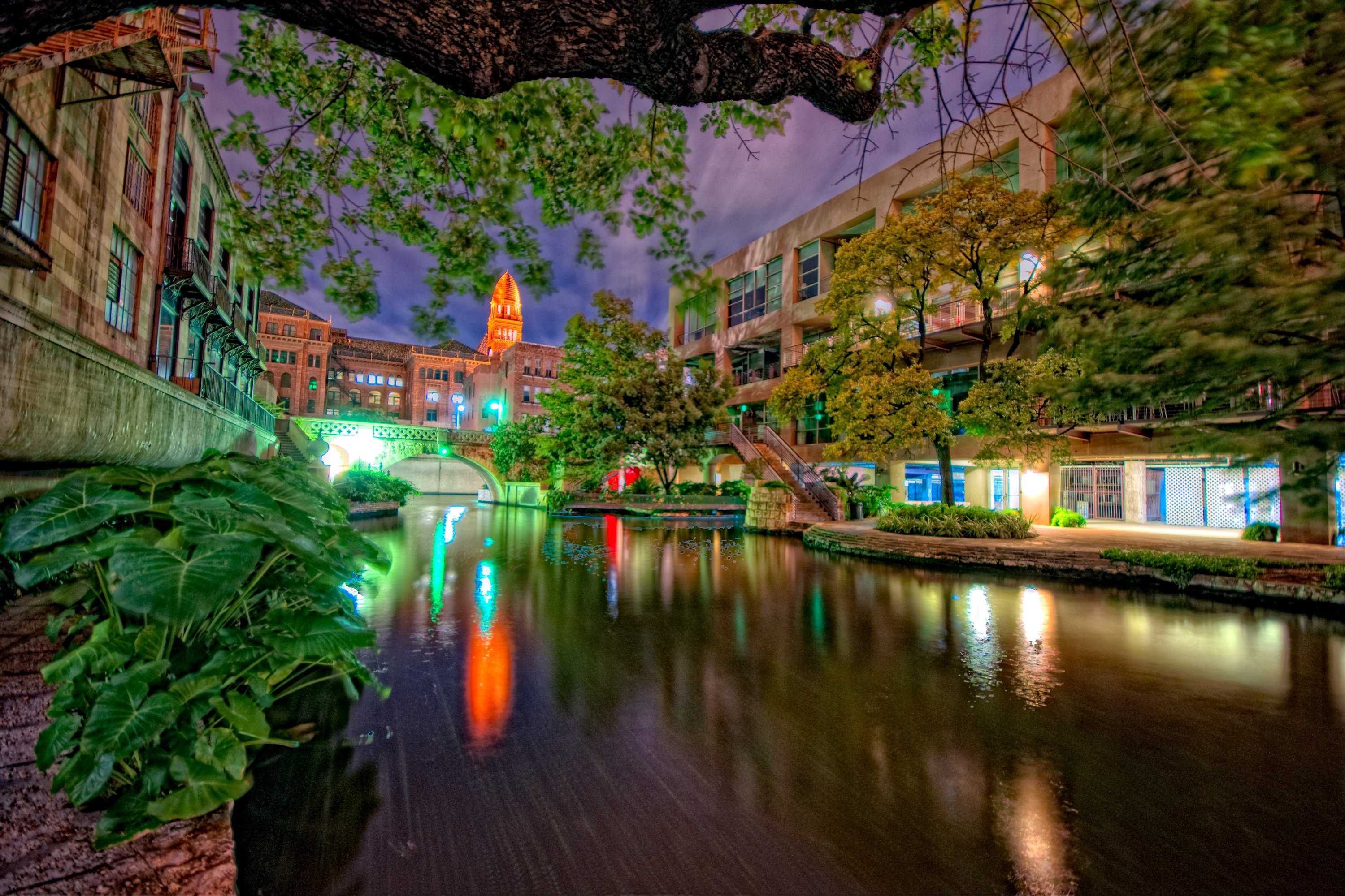 usa, Houses, Texas, Canal, Night, Street, Lights, San, Antonio, Cities Wallpaper