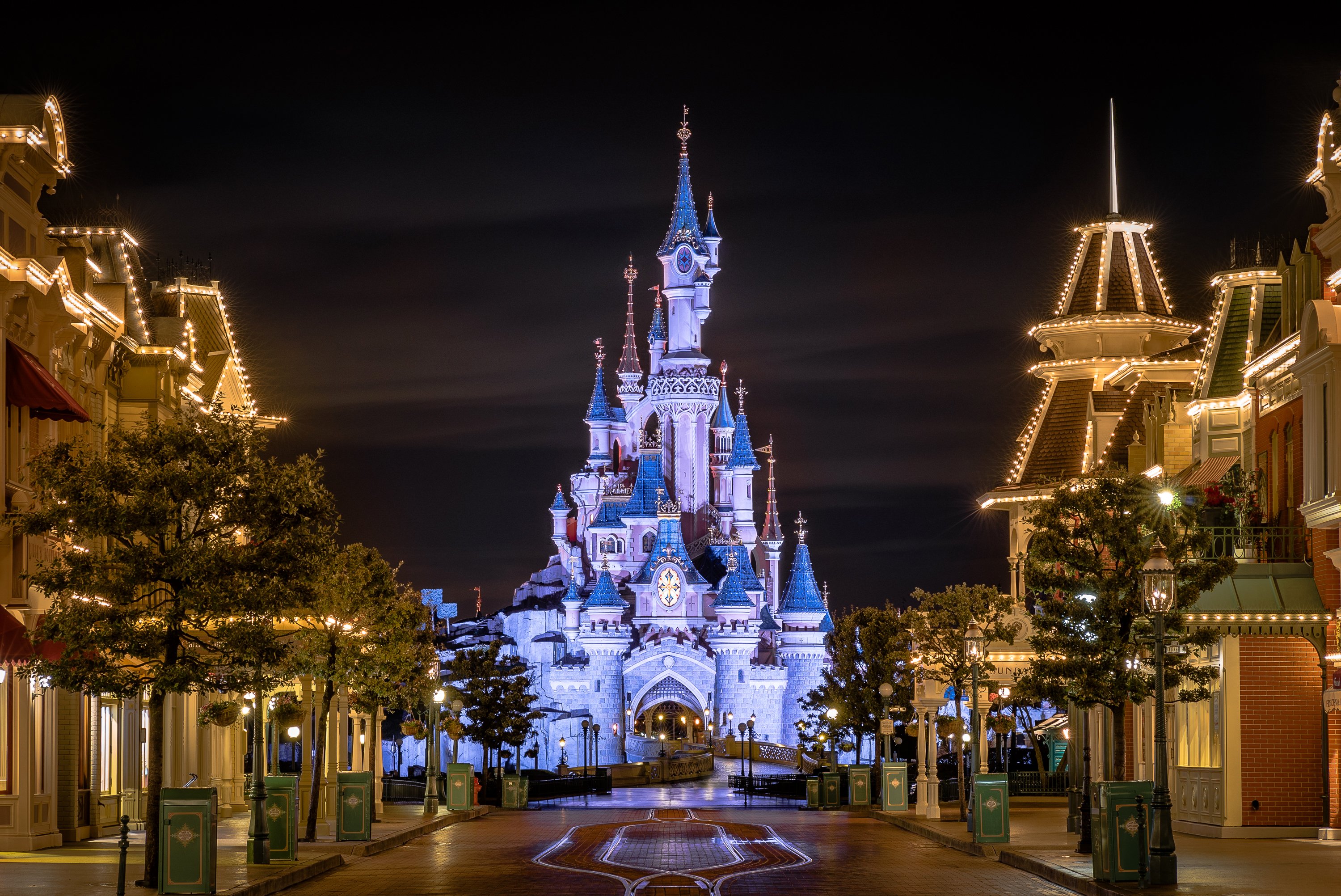 usa, Parks, Disneyland, Houses, Anaheim, California, Street, Night