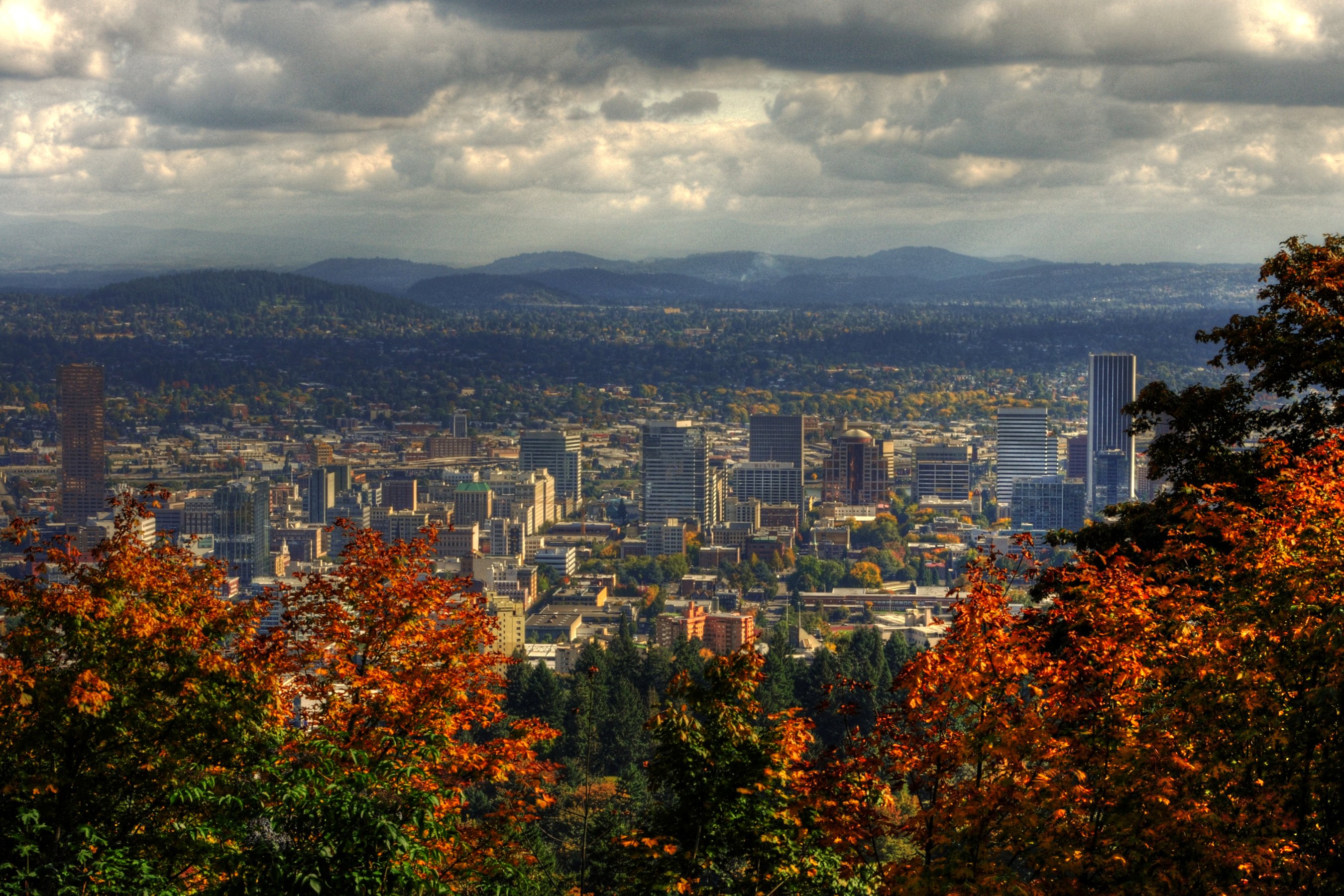 usa, Houses, Mountains, Autumn, Clouds, Portland, Cities Wallpaper