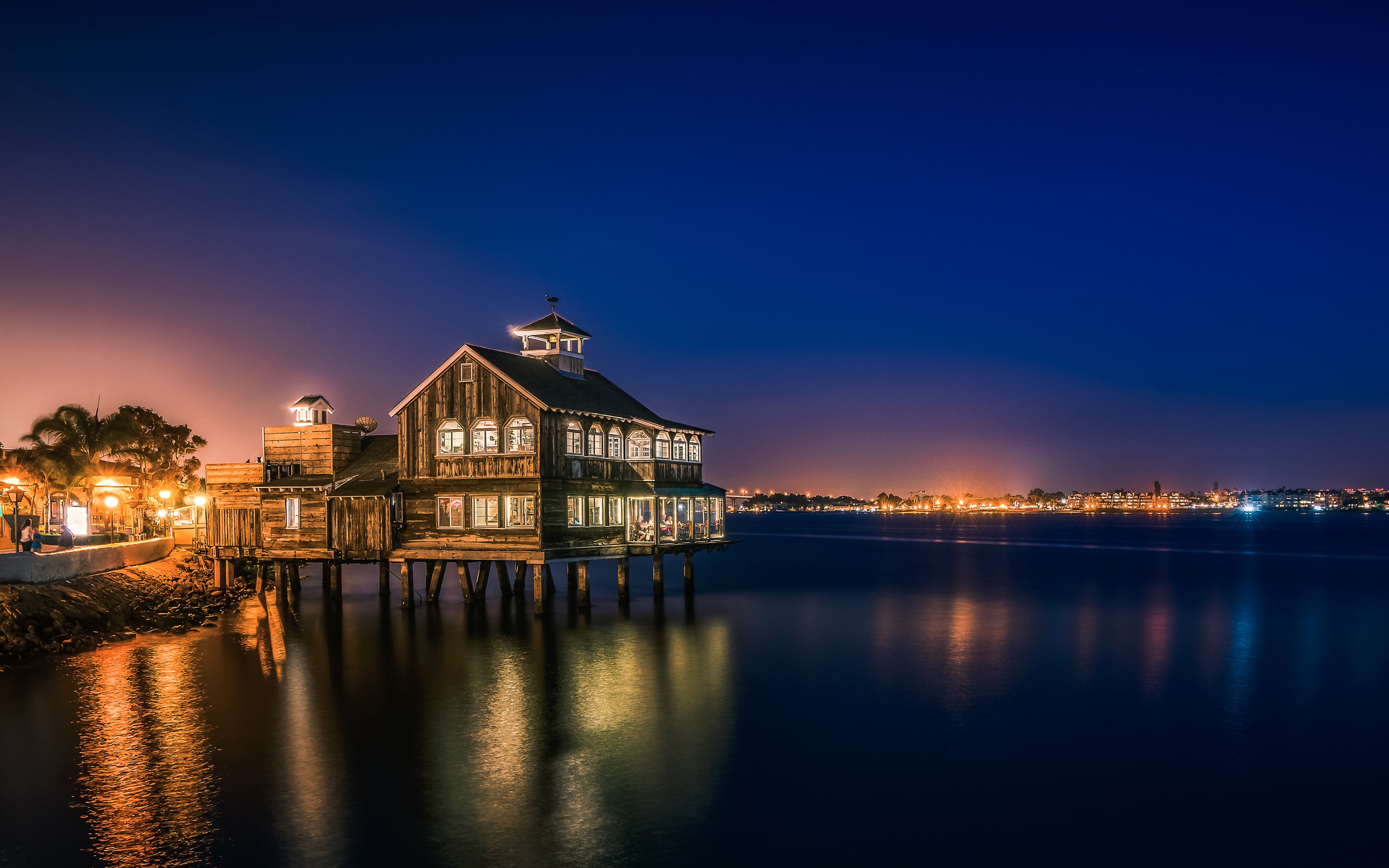 usa, Houses, Ocean, San, Diego, Night, Street, Lights, Cities Wallpaper