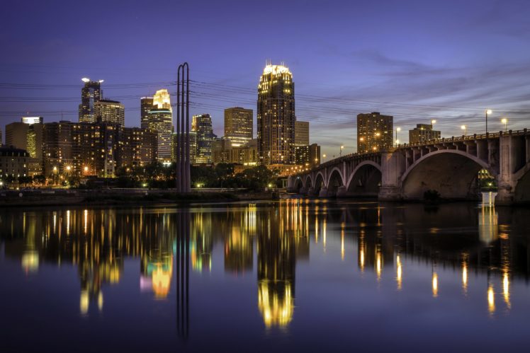 usa, Houses, Rivers, Bridges, Night, Street, Lights, Minneapolis, Cities HD Wallpaper Desktop Background