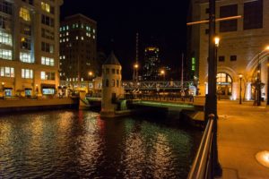 usa, Houses, Rivers, Bridges, Night, Street, Lights, Canal, Milwaukee, Wisconsin, Cities