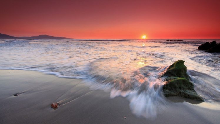 amanecer, Playa, Olas, Mar, Naturaleza HD Wallpaper Desktop Background