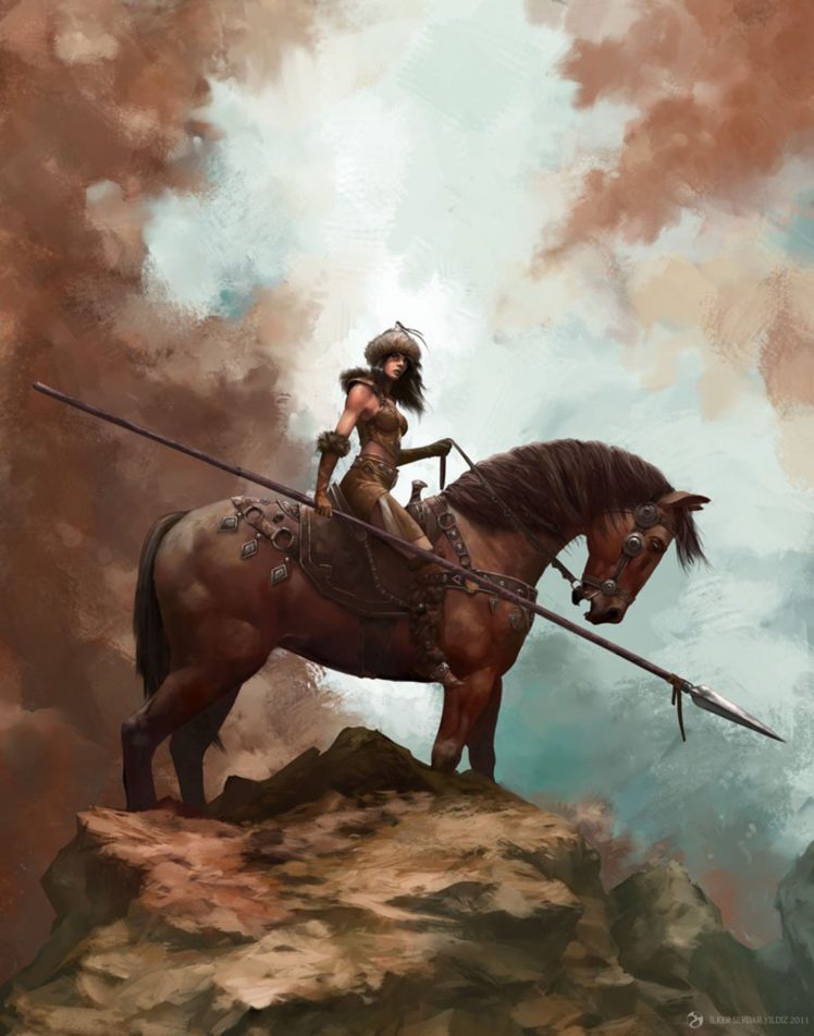 spear, Warrior, Girl, Fantastic, Beauty, Animal, Horse HD Wallpaper Desktop Background