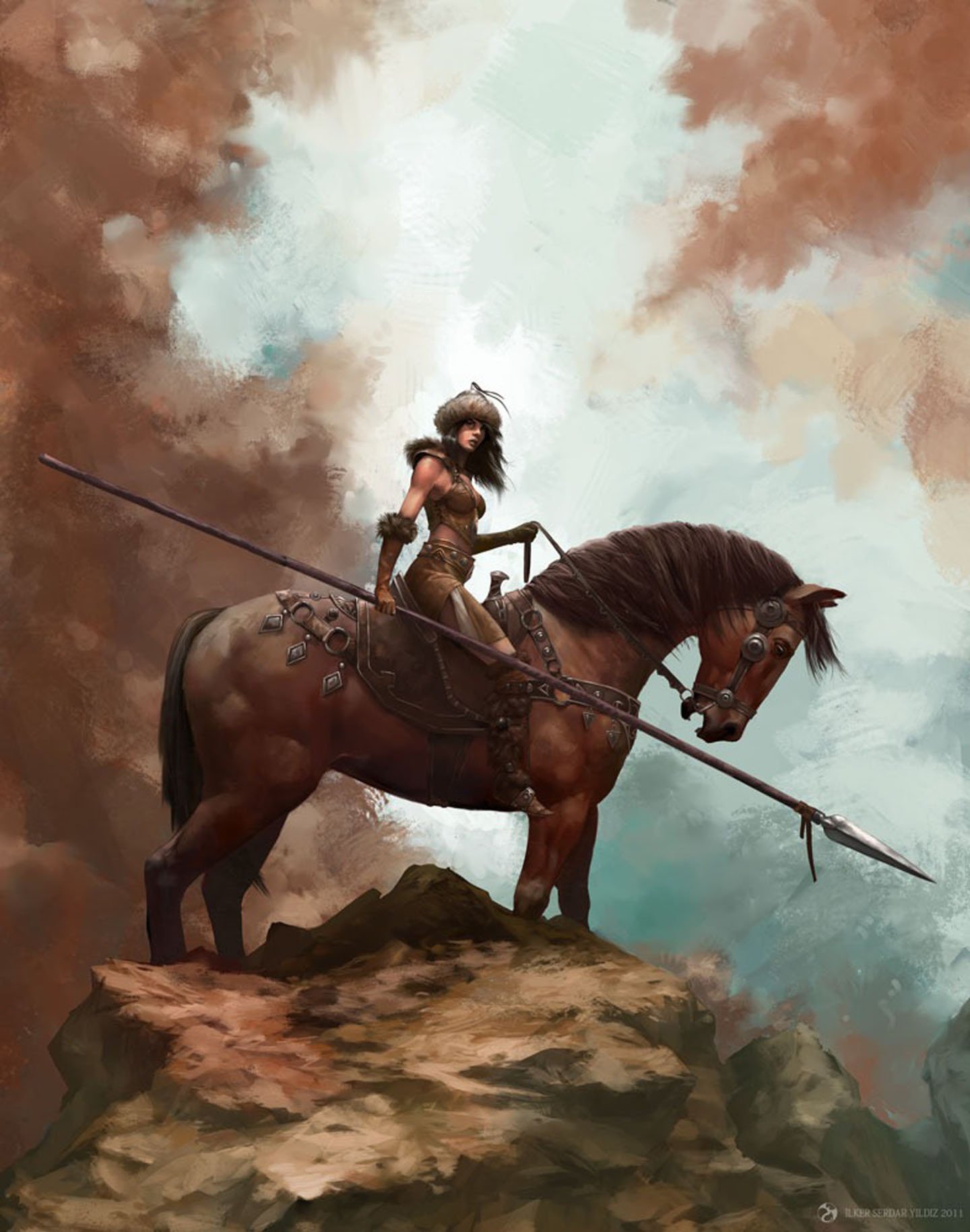 spear, Warrior, Girl, Fantastic, Beauty, Animal, Horse Wallpaper