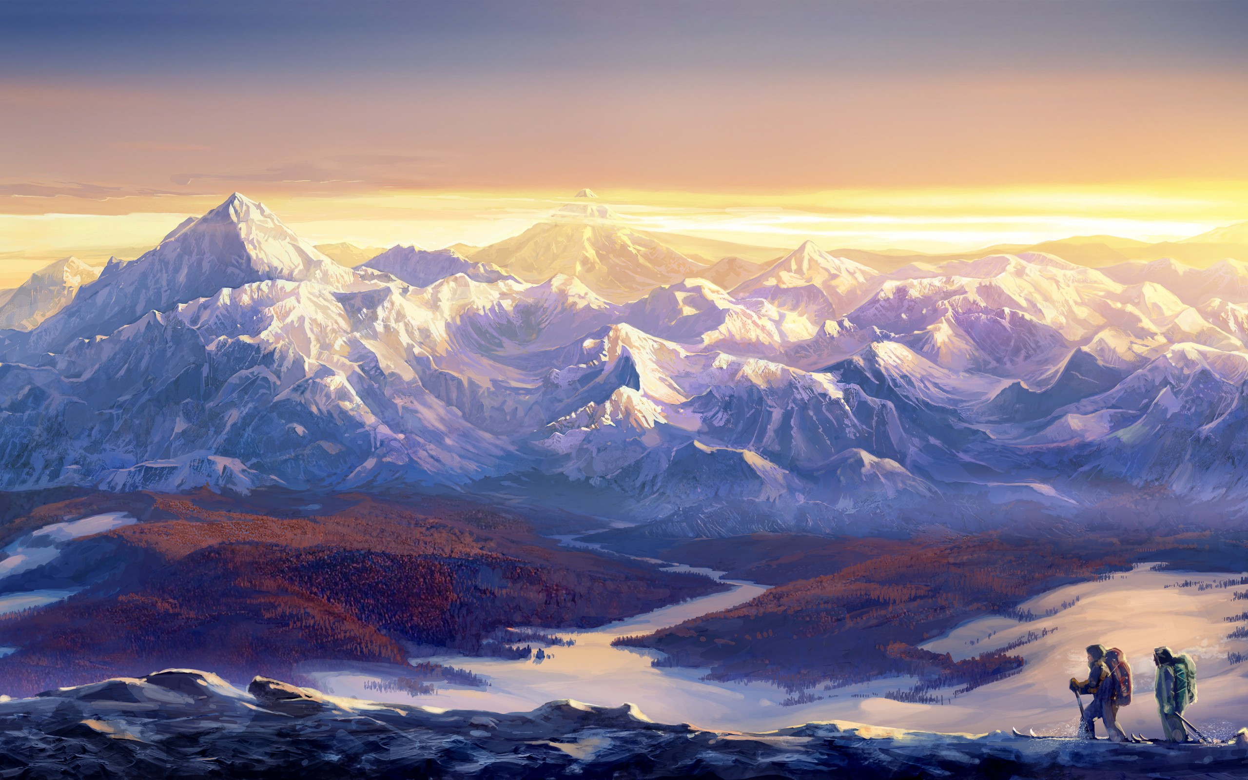 paintings, Mountains, Landscapes, Snow, Horizon, Streams, Mountaineers Wallpaper