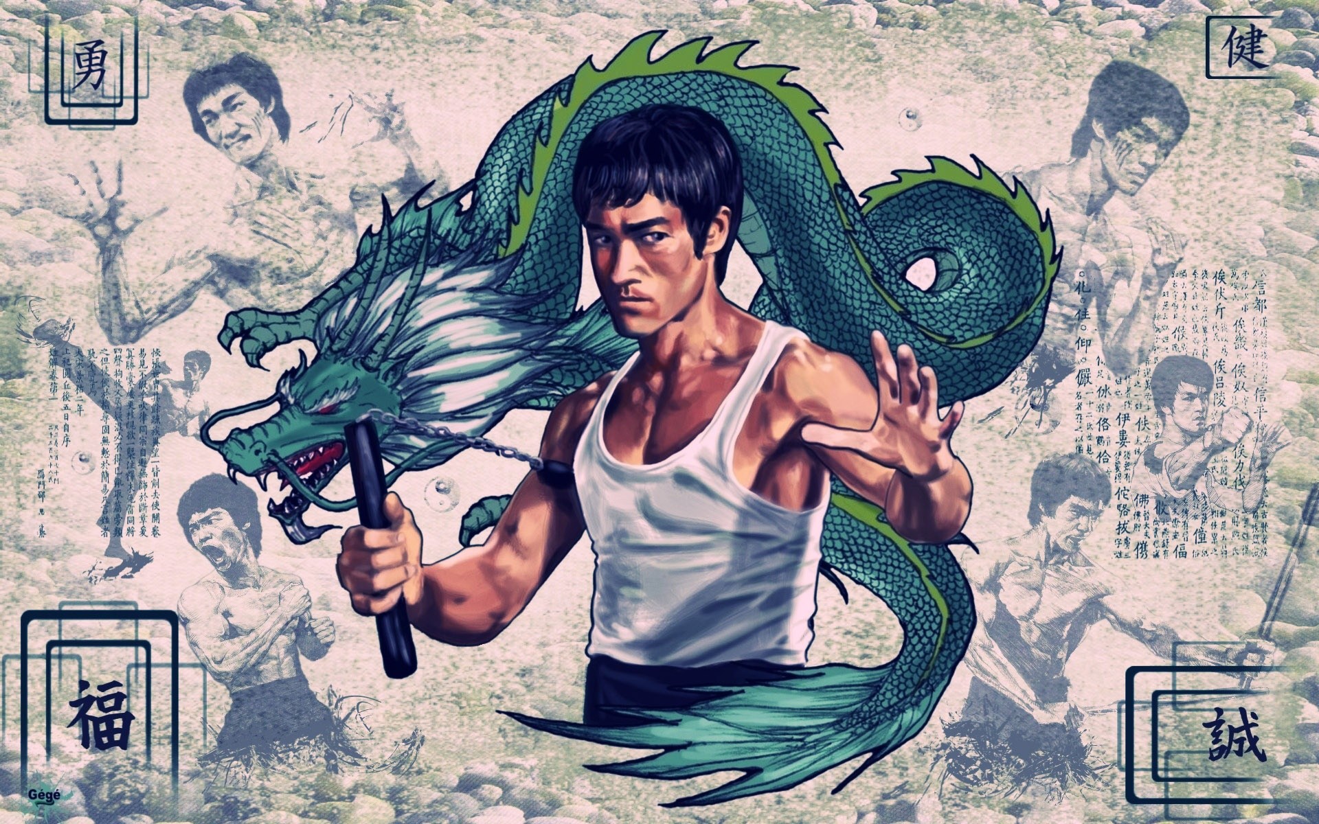 bruce, Lee, Dragons, Vintage, Poster, Chinese Wallpaper