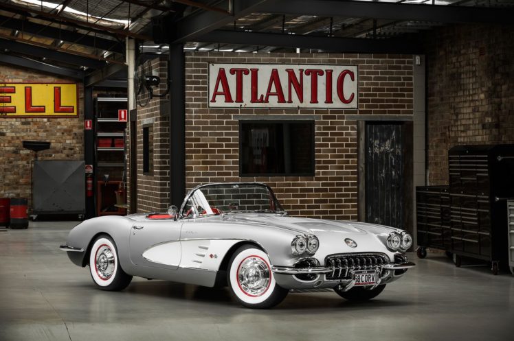 1958, Chevy, Corvette,  c1 , Cars, Classic, Convertible, White HD Wallpaper Desktop Background