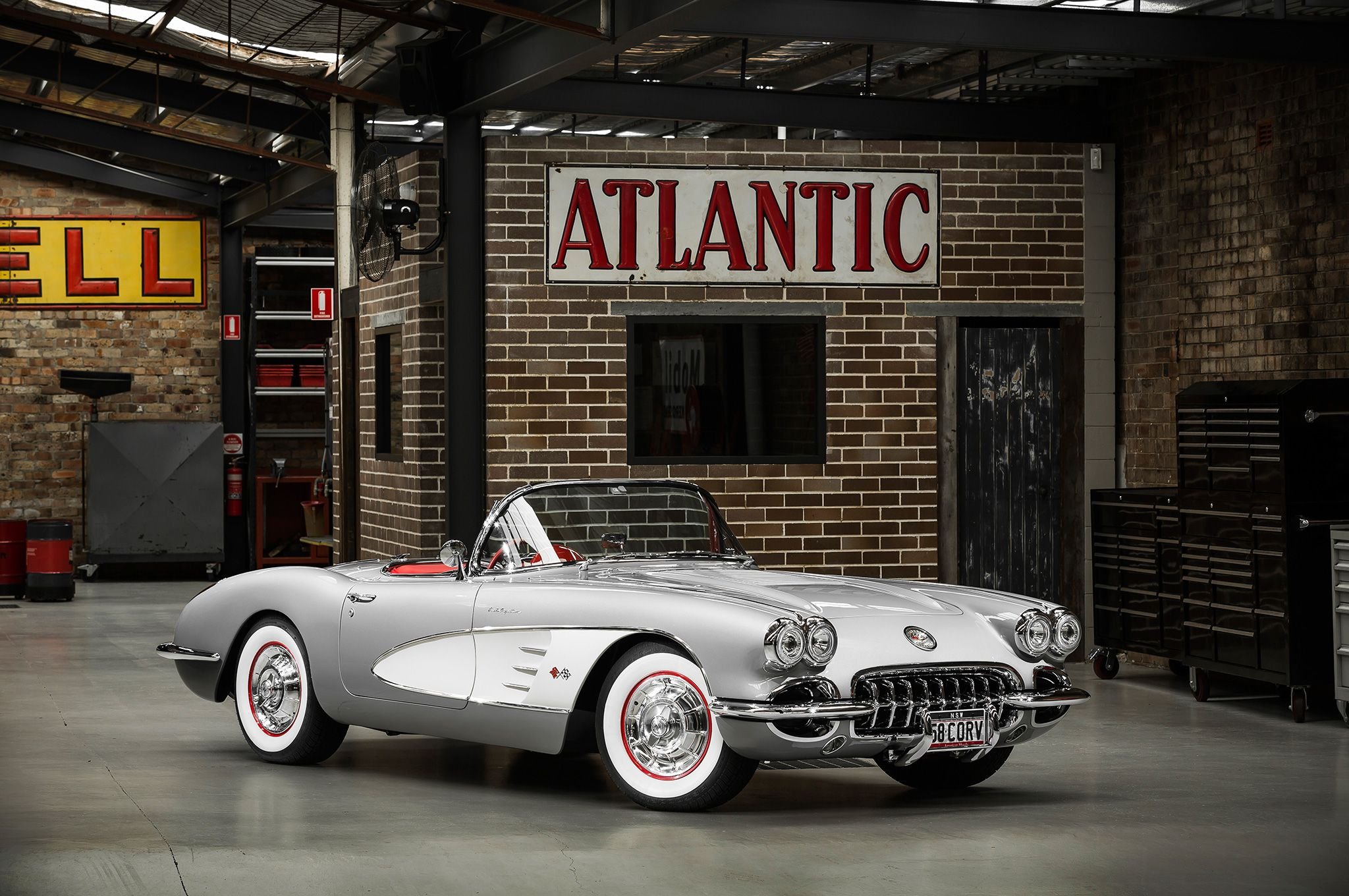 1958, Chevy, Corvette,  c1 , Cars, Classic, Convertible, White Wallpaper