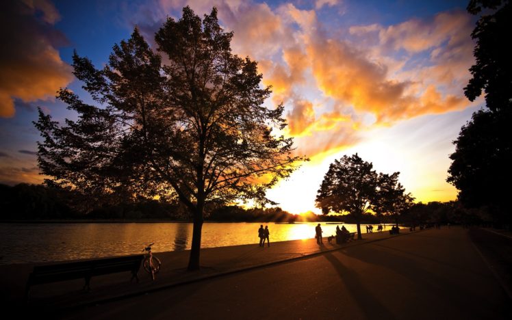 people, Walking, Nature, River, Sky, Sunset, Cloud, Landscape, Beauty, Is, Amazing HD Wallpaper Desktop Background
