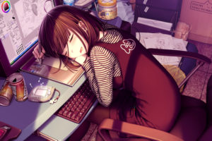 keyboards, Sleeping, Screen, Anime, Girls