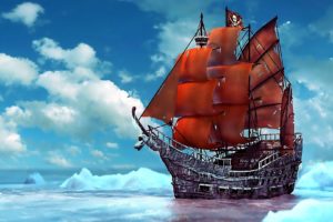 pirate, Ship, Ice, Snow, Ship, Ships, Boat, Boats, Pirates, Ocean, Sea, Fantasy