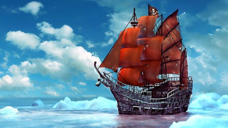 pirate, Ship, Ice, Snow, Ship, Ships, Boat, Boats, Pirates, Ocean, Sea, Fantasy HD Wallpaper Desktop Background