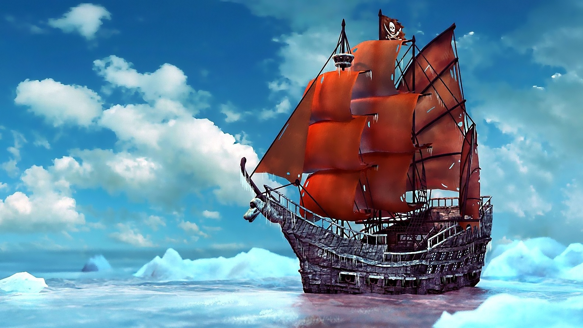 pirate, Ship, Ice, Snow, Ship, Ships, Boat, Boats, Pirates, Ocean, Sea, Fantasy Wallpaper