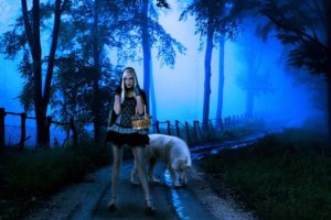 wolf, Night, Fantasy, Mood, Girl, Girls, Women, Wolves, Road, Forest, Gothic