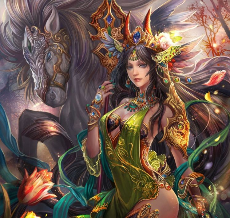 fantasy, Girl, Character, Beautiful, Long, Hair, Woman, Horse HD Wallpaper Desktop Background