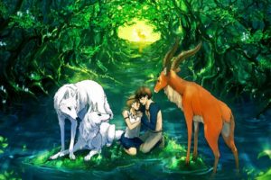anime, Girl, Character, Beautiful, Animal, Forest, Deer, Couple