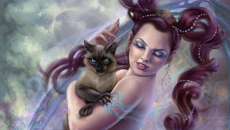 princess, Holding, The, Cat, Fantasy, Girl, Character, Beautiful, Long, Hair, Woman HD Wallpaper Desktop Background