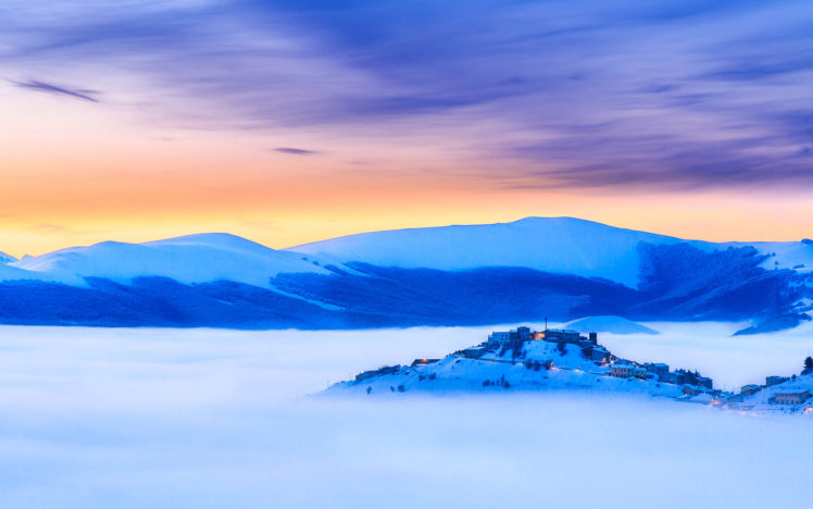 fog, Mist, Landscape, Blue, Buildings HD Wallpaper Desktop Background