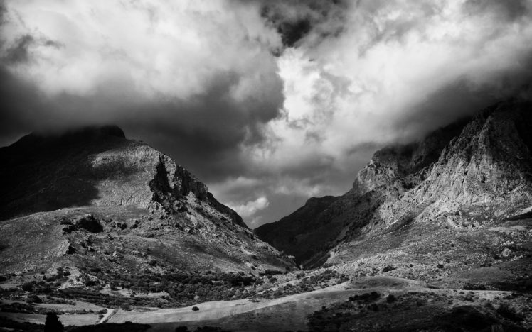 mountains, Landscape, Clouds, B w HD Wallpaper Desktop Background