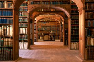interior, Biblioteca, Arcos, Libros, Estanterias
